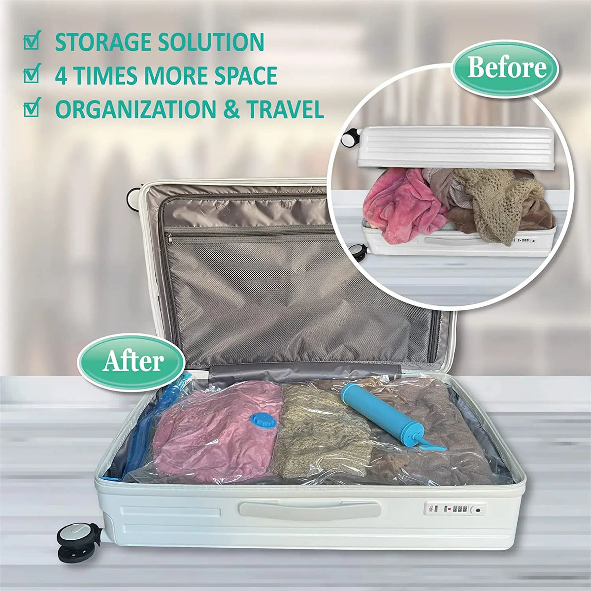 Vacuum Storage Bags for Clothes | Space Saver Bags with Valve | 6 Sizes Available