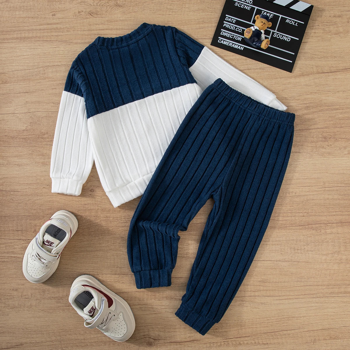 Boys' Colour Block Sweater & Pants Set - Long Sleeve Winter Outfit, Sizes 90-130