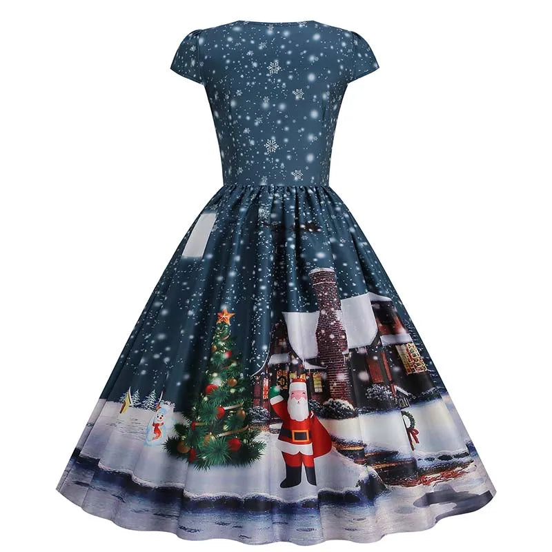 Women's Vintage-Style Printed A-Line Party Dress