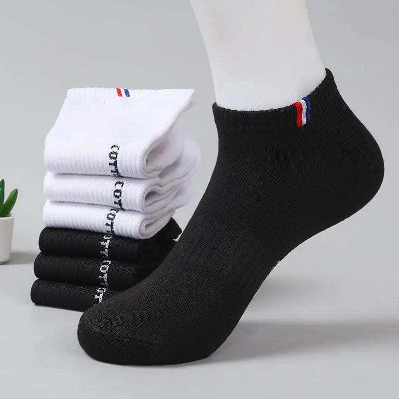Men's Striped Cotton Ankle Socks – 5 or 10 Pairs, Black & White