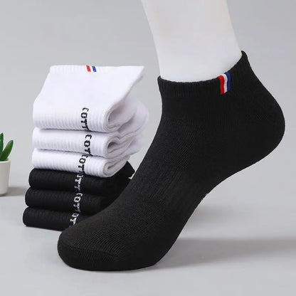 Men's Striped Cotton Ankle Socks – 5 or 10 Pairs, Black & White