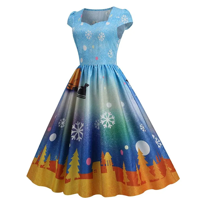Women's Vintage-Style Printed A-Line Party Dress