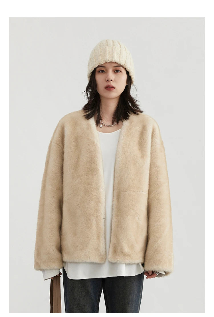 CHIC VEN Women's Jacket Loose Casual Solid Overcoat New Female Plush Coat V-neck Woman Outerwear Autumn Winter 2026