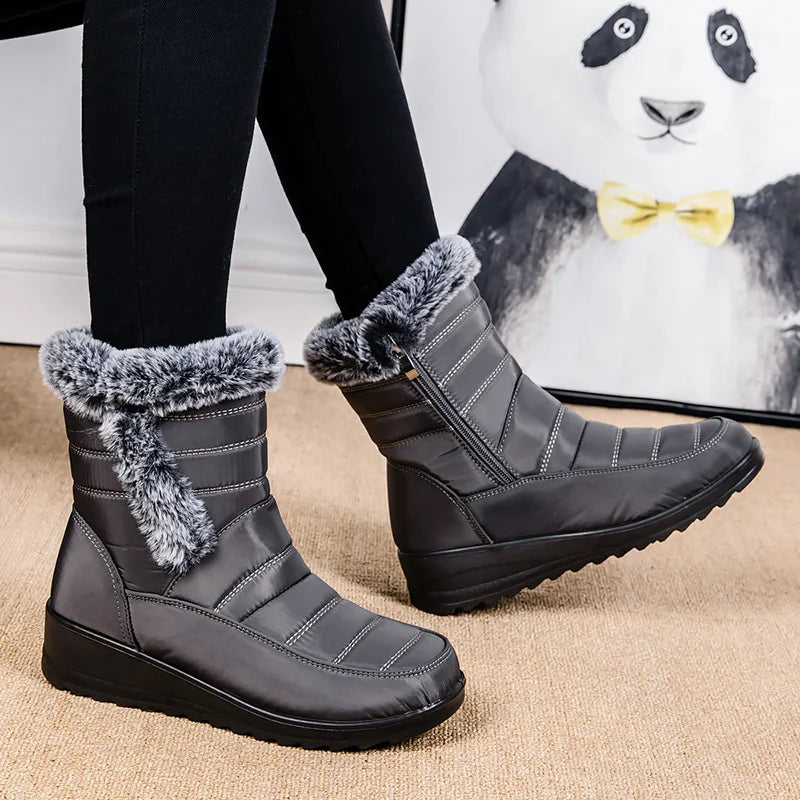 Thick Warm Long Plush Waterproof Snow Boots Women Winter 2025 Non Slip Soft Fur Ankle Boots Woman Plus Size 44 Cotton Shoes Mom