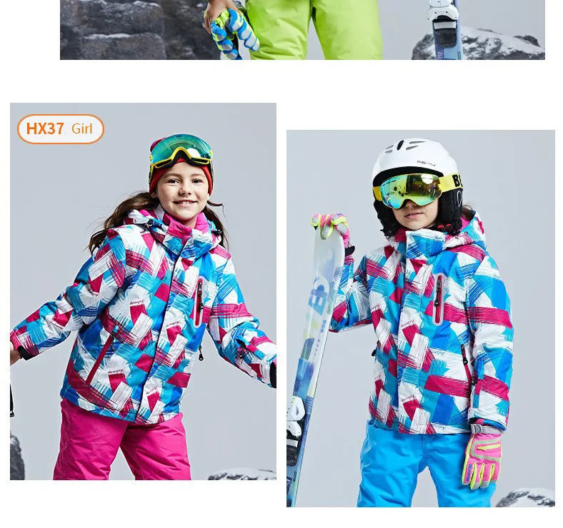 -30 Degree Kids Ski Suit Boy Girls Winter Outdoor Sports Waterproof Skiing Snowboarding Jackets Snow Pants Children Clothing Set