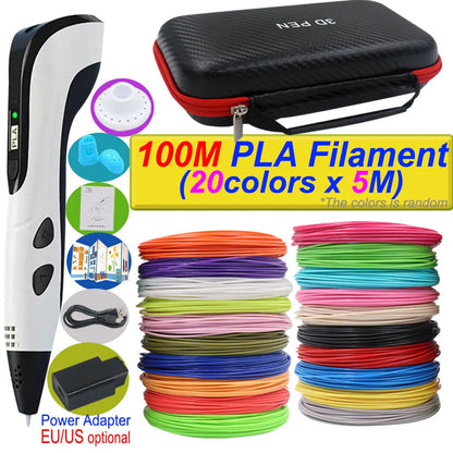 Penna 3D per bambini – Display LCD, velocità regolabile e kit con filamento PLA e custodia