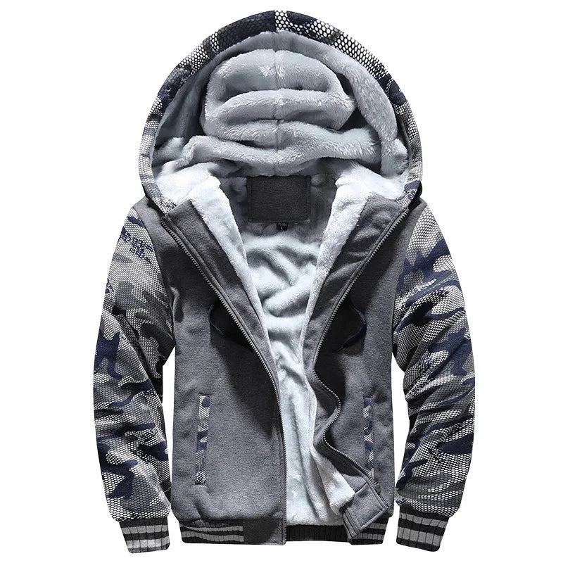 Men's Winter Jackets Thick Warm Jacket Brand Sportswear Coat Pants Solid Color Fleece Zipper Hooded Long Sleeved Male Outerwear