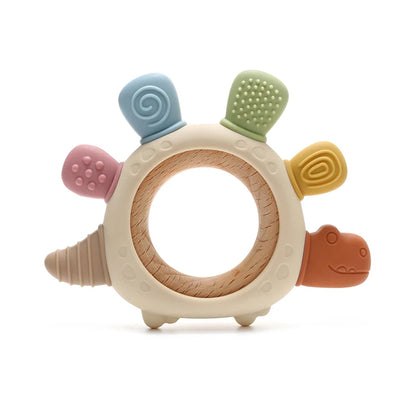 Anneau de dentition en silicone bébé dinosaure – Jouet de mastication pour nourrisson sans BPA, facile à saisir et cadeau de naissance