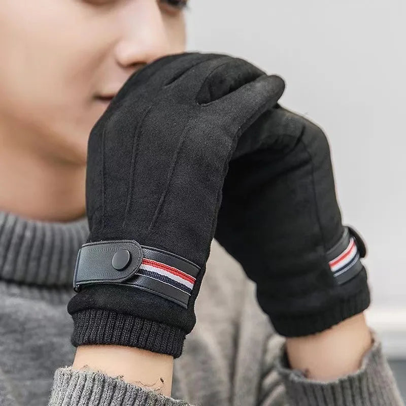 Men's Suede-Feel Buckle Touchscreen Winter Gloves