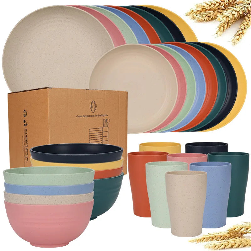 16-Piece Wheat-Straw Tableware Set