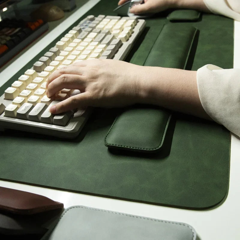 Large PU Leather Desk Mat with Keyboard Wrist Rest & Mouse Wrist Pad, Non-Slip Extended Pad for Office Gaming Desktop
