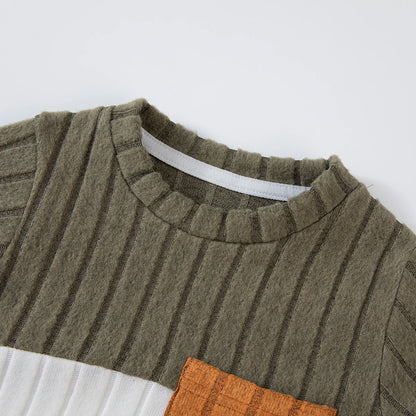 Conjunto de suéter y pantalones de bloques de color para niño - Atuendo de invierno de manga larga, tallas 90-130