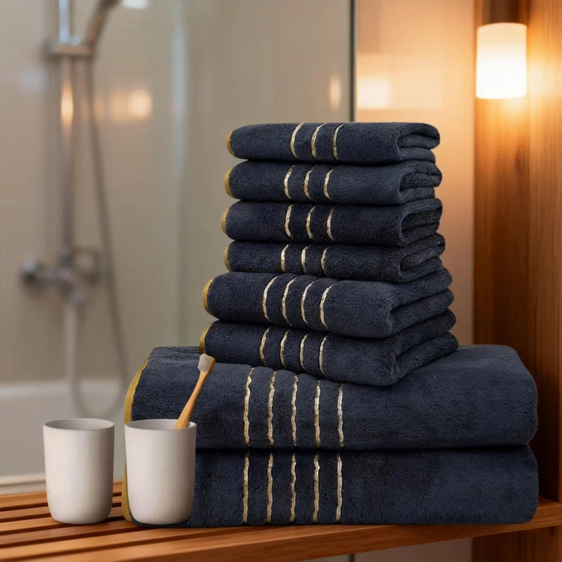 Gold Stripe Coral Fleece Towel Set – 2, 3, 6 or 8 Pieces