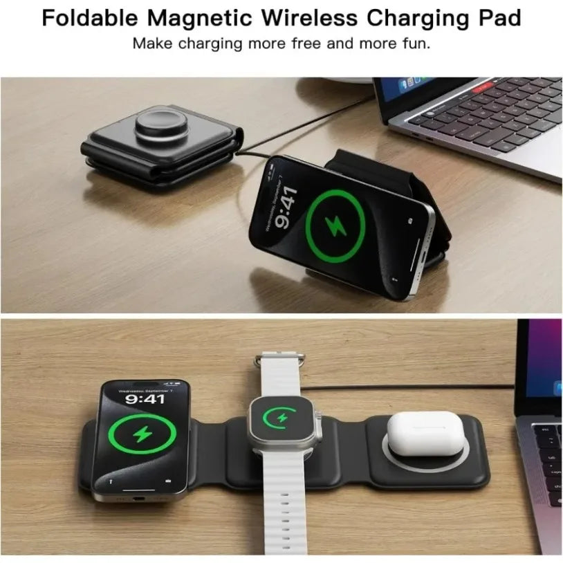 30W Foldable 3-in-1 Wireless Charger for Phone, Watch & AirPods