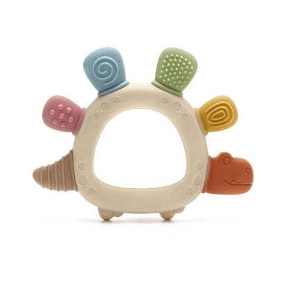 Anneau de dentition en silicone bébé dinosaure – Jouet de mastication pour nourrisson sans BPA, facile à saisir et cadeau de naissance
