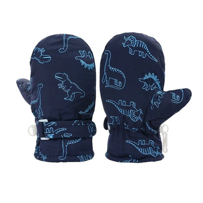 Muffole da neve con dinosauri per bimbi piccoli – Foderate in pile, taglie S, M, L