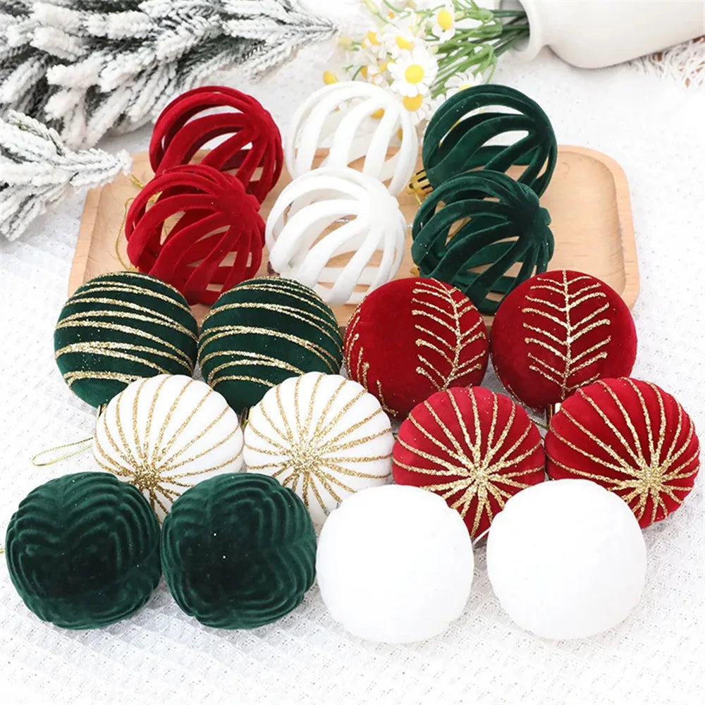 Velvet Christmas Ball Ornaments – 4 cm Vintage Baubles, Set of 6 or 12