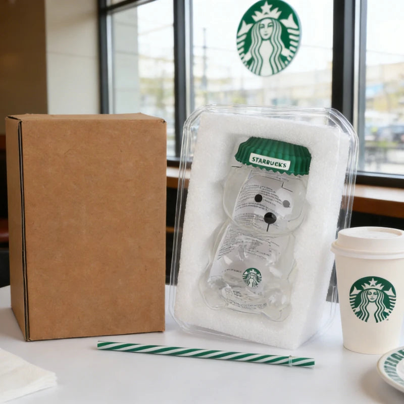 Starbucks Bearista Bear Glass Tumbler – 591ml Cold Cup with Straw