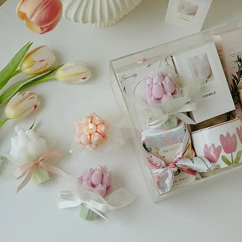 Handmade Tulip Bouquet Candle Scented Candle Aromatherapy Soy Wax Candle Wedding Birthday Candles Party Home Decoration