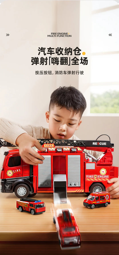 Alloy Fire Truck Toy with Extending Ladder – Transforming Rescue Truck