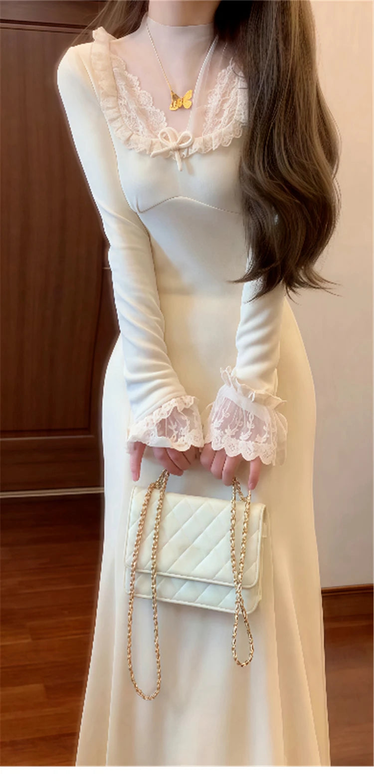 Women's Beige Knee-Length Button-Detail Dress
