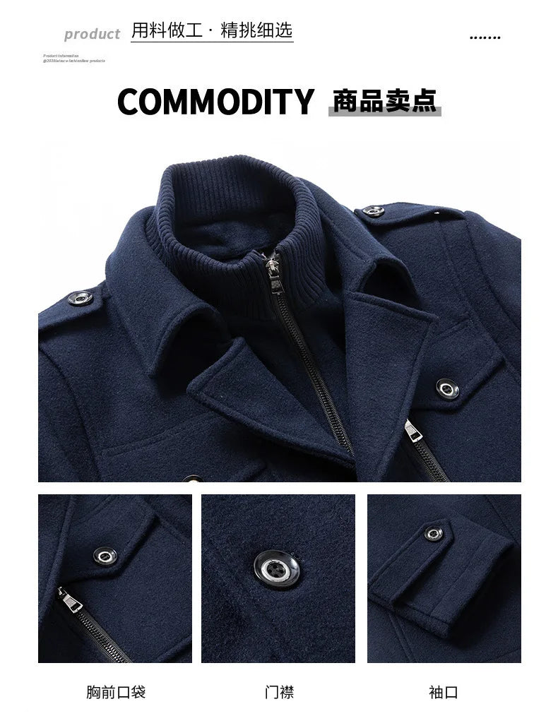 Men's Casual Business Woolen Overcoat Double-Collar Cold-Resistant Jacket Fashionable Autumn Winter 2025