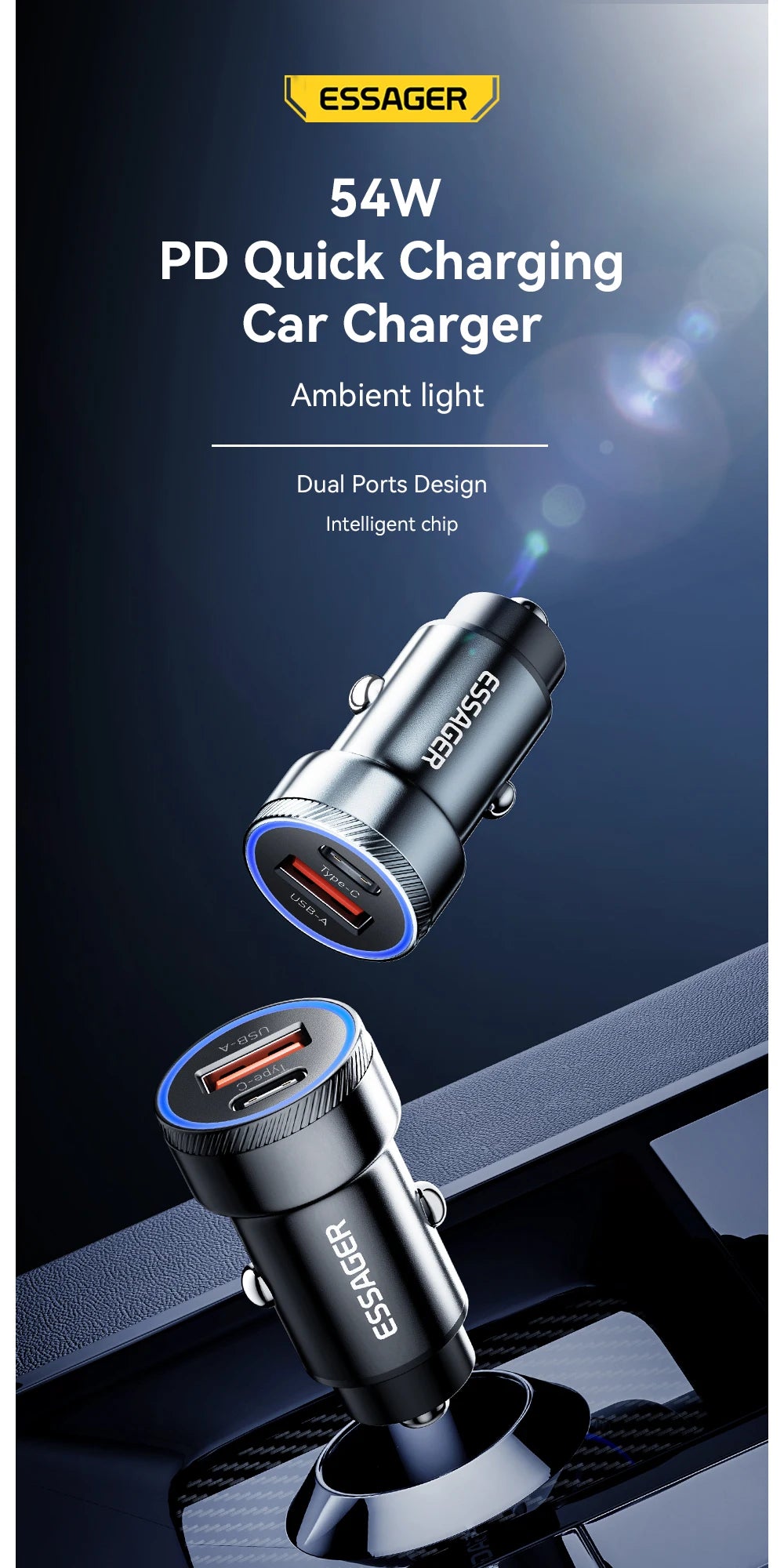 Essager 54W USB-C & USB-A Car Charger