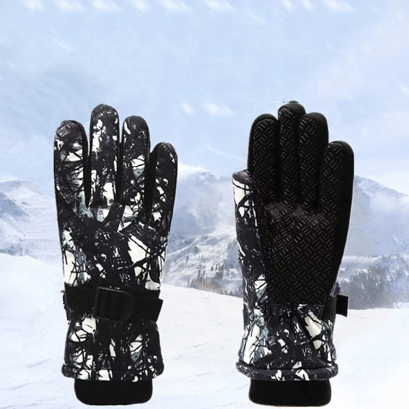 Kids' Adjustable Printed Snow Mittens – Warm Ski Mittens for Boys & Girls