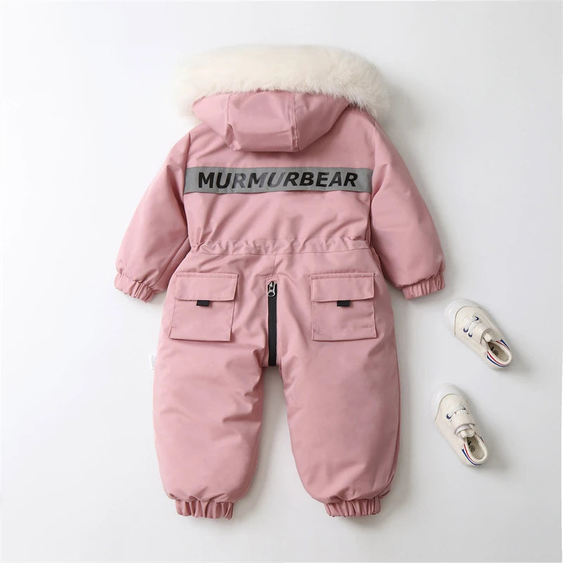 Children Winter Jumpsuit Thicken Boys Ski Suit Warm Baby Snowsuit Waterproof Boys Overalls Hooded Girls Jacket Clothes 2-5Years