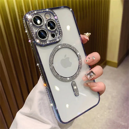 Transparente magnetische iPhone-Hülle mit Glitzer
