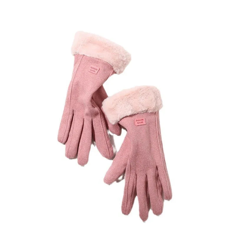 Women's Thick Plush Suede-Feel Touchscreen Gloves