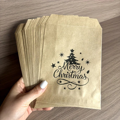Sacs cadeaux de Noël en papier kraft – Lot de 25, 13 × 18 cm