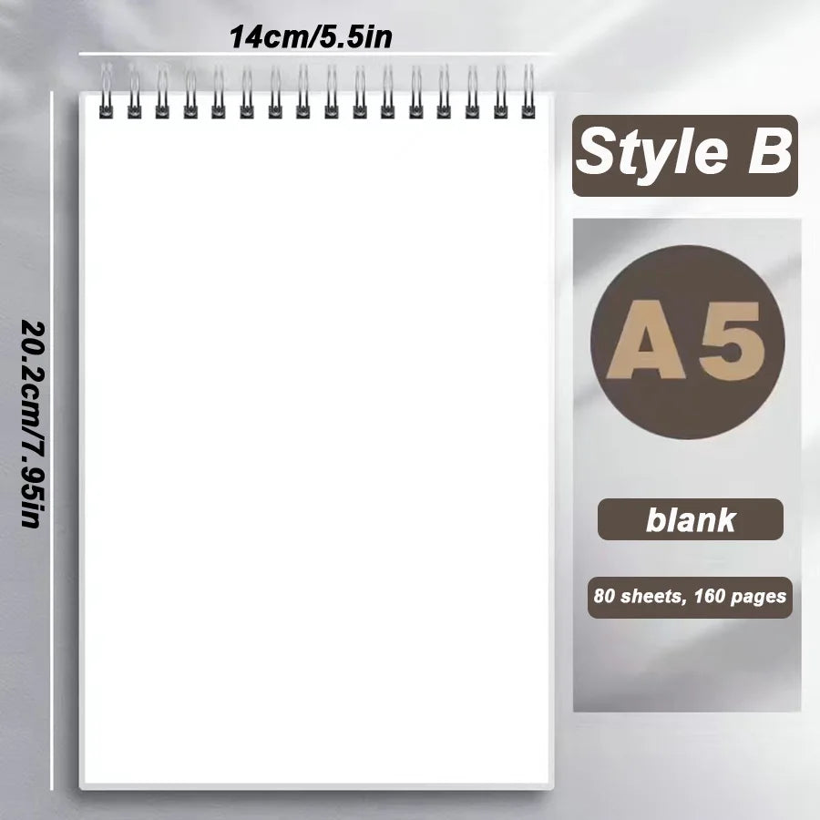 A5 Up Coil Notebook Line Grid Blank Dot Inner 80 Sheets 160 Pages Spiral Notebook with PP Cover Student Note Pad Book