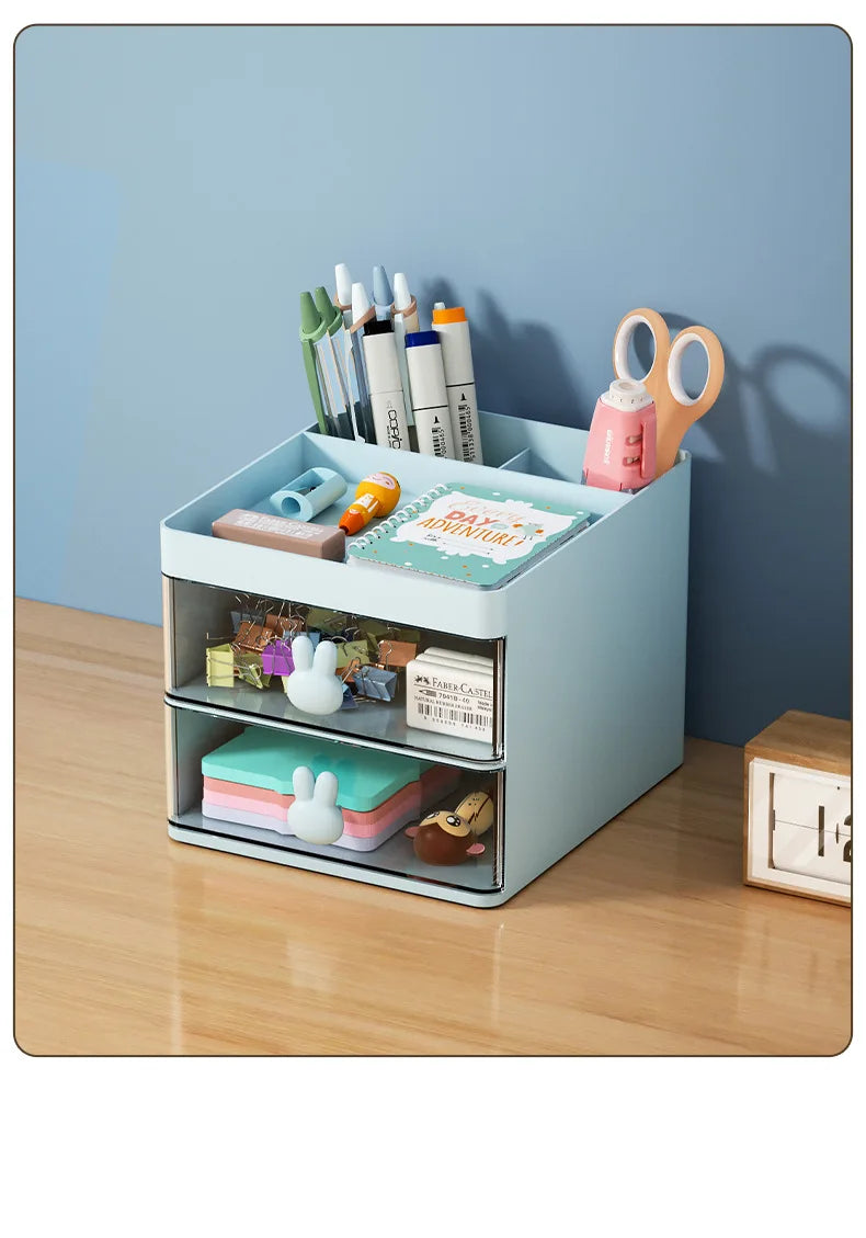 Small Desk Organizer With Drawer, Office Desktop Storage Box, Makeup Organizer, Business Card/Pen/Pencil/Mobile Phone/Stationery