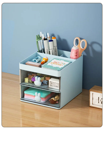 Small Desk Organizer With Drawer, Office Desktop Storage Box, Makeup Organizer, Business Card/Pen/Pencil/Mobile Phone/Stationery