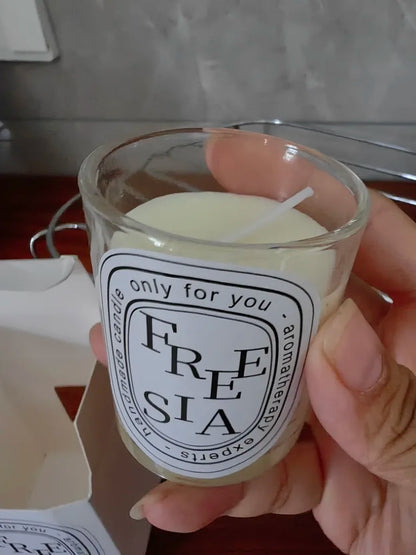 Vela aromática transparente Prometheus | 50 g | 16 fragancias europeas | 10 h de combustión | Caja de regalo artesanal