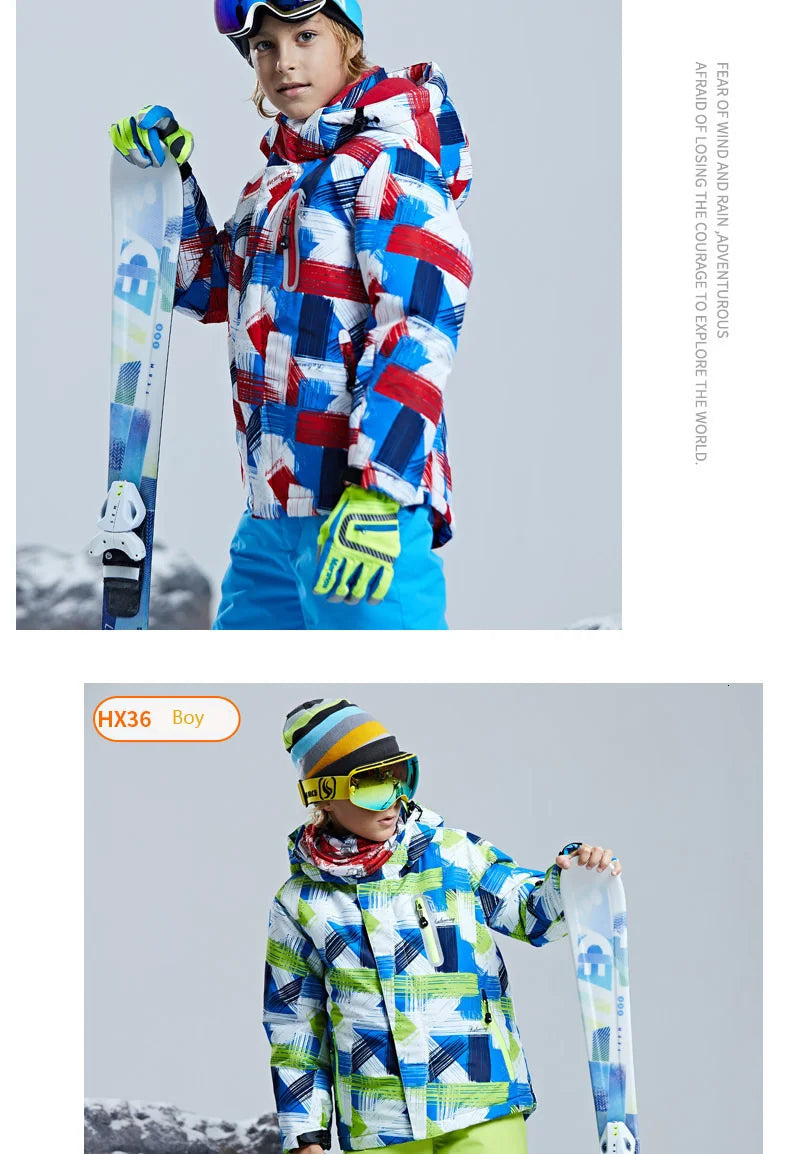 -30 Degree Kids Ski Suit Boy Girls Winter Outdoor Sports Waterproof Skiing Snowboarding Jackets Snow Pants Children Clothing Set