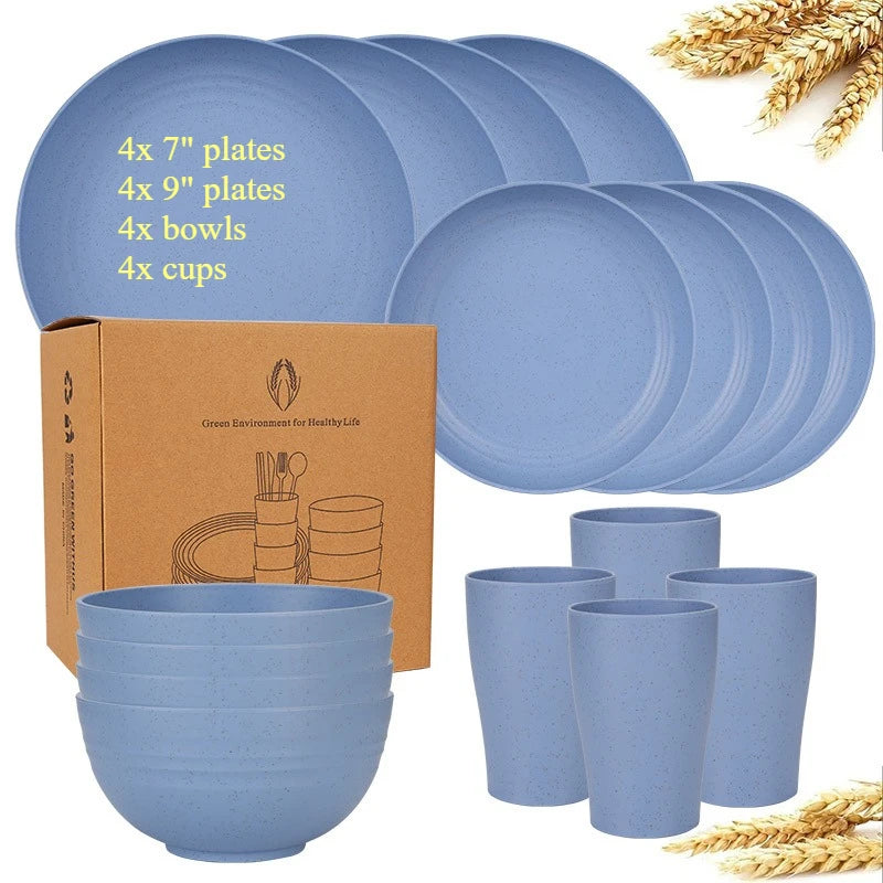 16-Piece Wheat-Straw Tableware Set