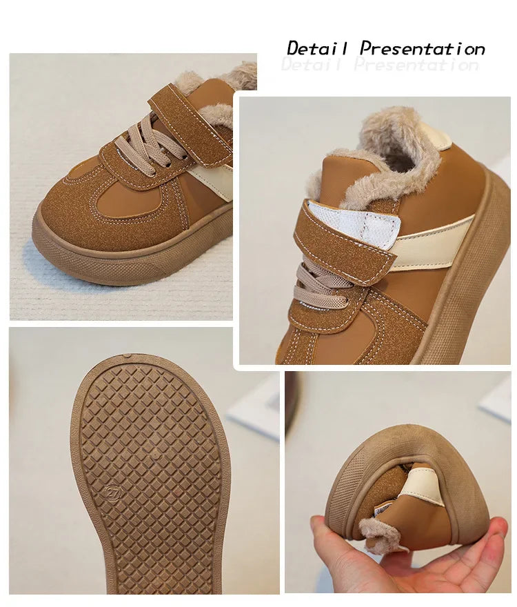 Kids' Plush-Lined Hook-and-Loop Winter Shoes