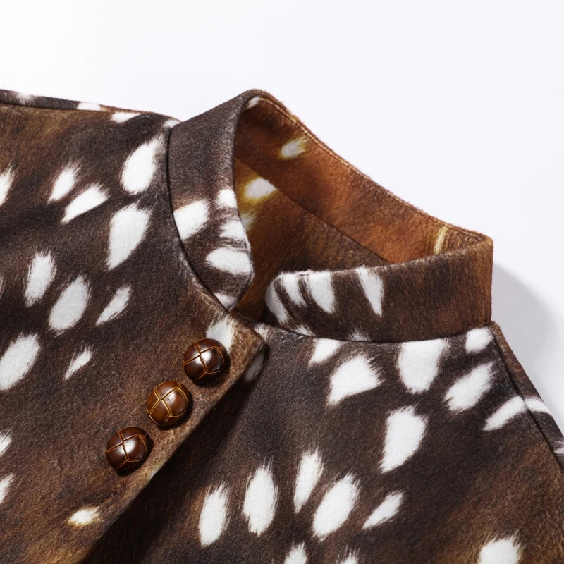 Street Leopard Print Fur Cuffs Jacket Women Stand Collar Full Sleeve Buttons Jackets 2026 Autumn Winter Fashion Lady Outwear