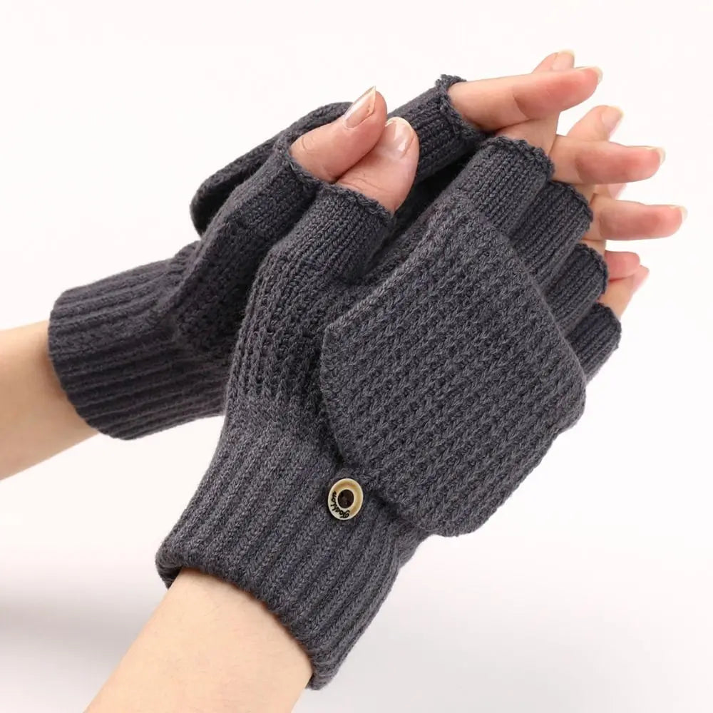 Knit Flip-Top Fingerless Mittens – Convertible Winter Gloves