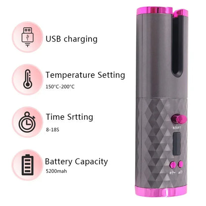 Fer à boucler automatique sans fil | Rechargeable par USB, anti-brûlure, fer à friser sans fil 200°C