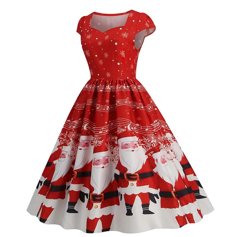 Women's Vintage-Style Printed A-Line Party Dress