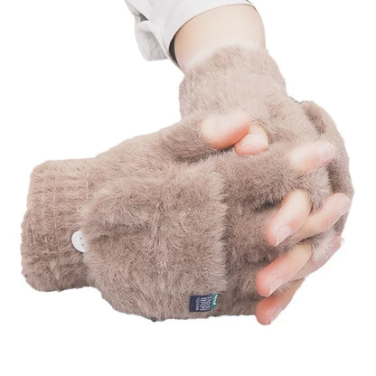 Manoplas de peluche con cierre abatible para mujer – Guantes convertibles sin dedos