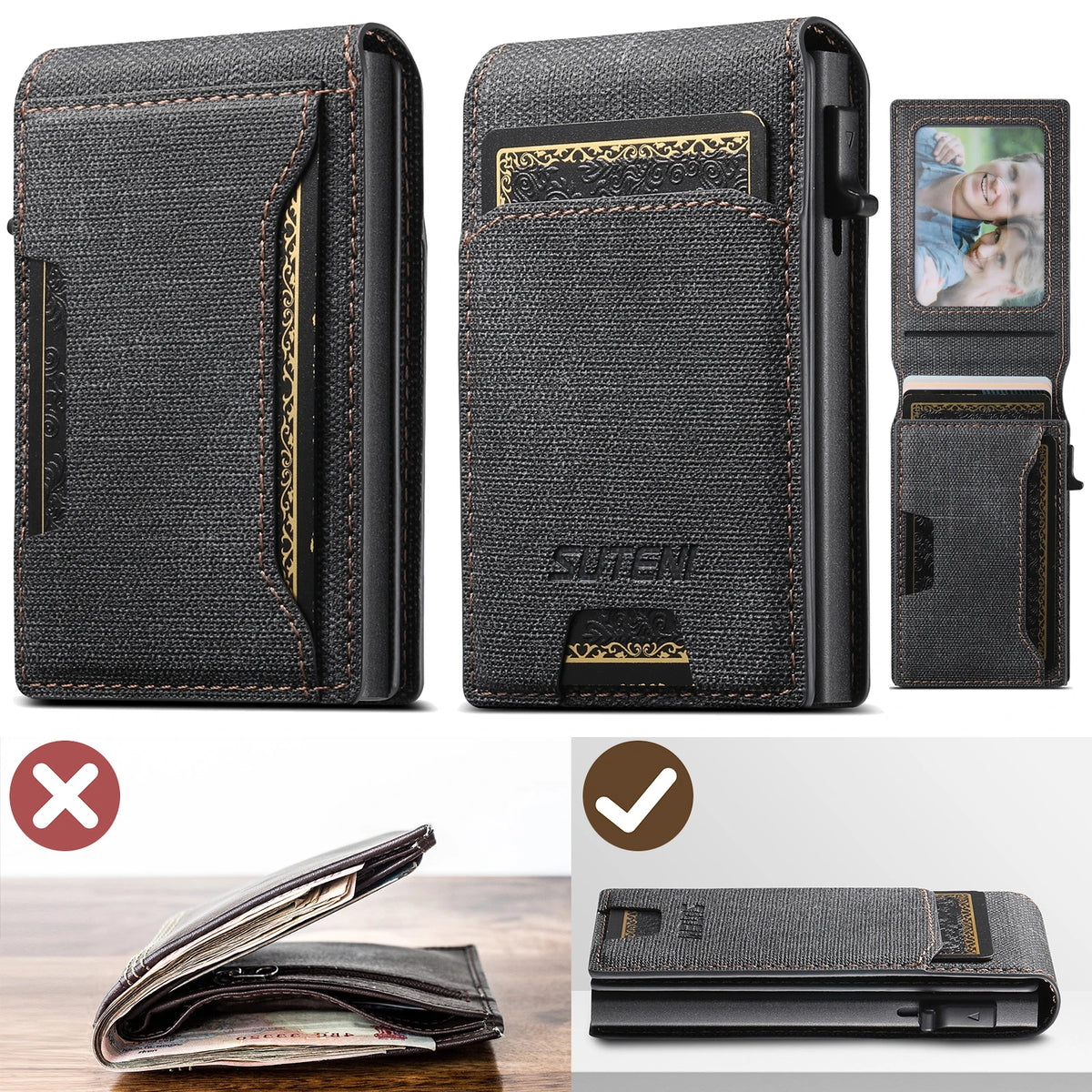 Push-Out Card Holder Wallet – Slim Faux Leather, Holds up to 12 Cards