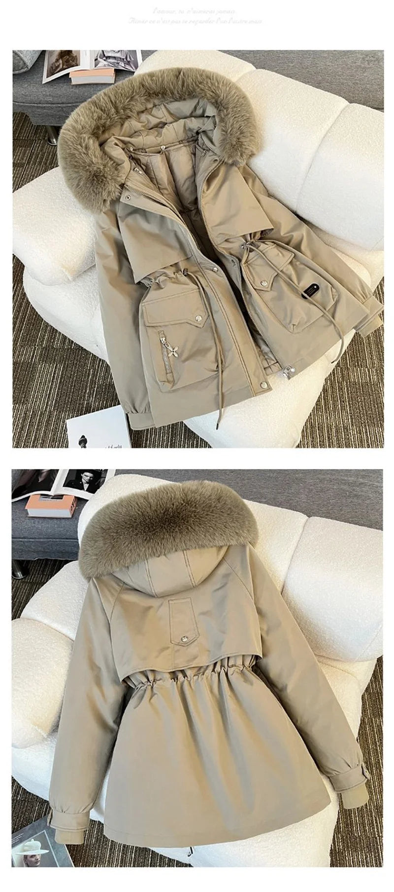 Streetwear Winter Short Parkas Women's Detachable Liner Cotton-padded Jackets Fur Collar Hooded Coats Lady Outerwear 3 Ways Wear