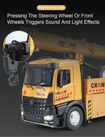 1:24 Diecast Crane & Mixer Truck with Lights, Sounds & Pull-Back