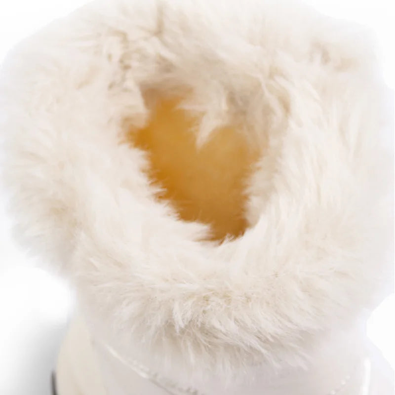Girls' Waterproof Plush Snow Boots – White