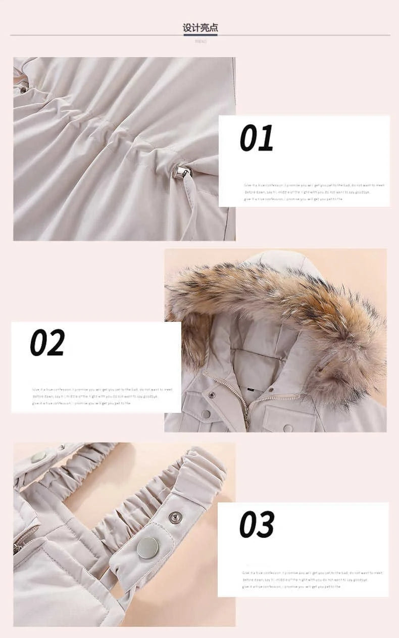 Autumn Winter Down Jacket for Girl Clothes Kids Overalls Snowsuit Baby Boy over Coat Toddler New Clothing Set Parka Real Fur