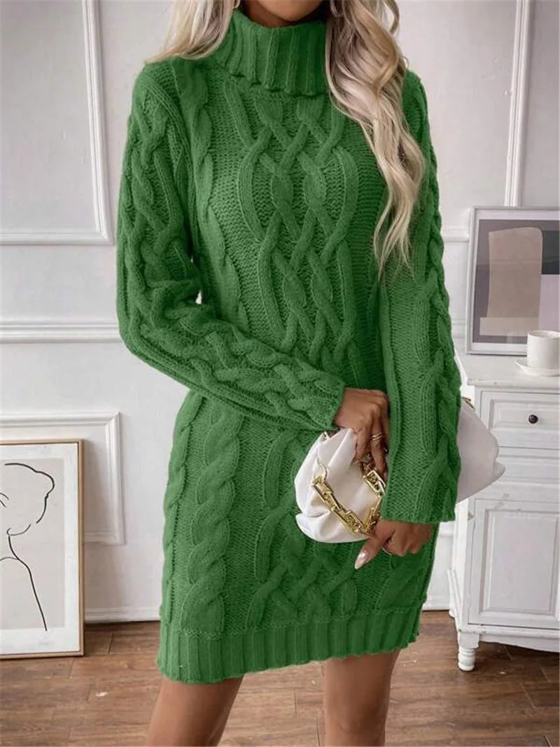 Women's Twisted-Knit Turtleneck Knee-Length Dress
